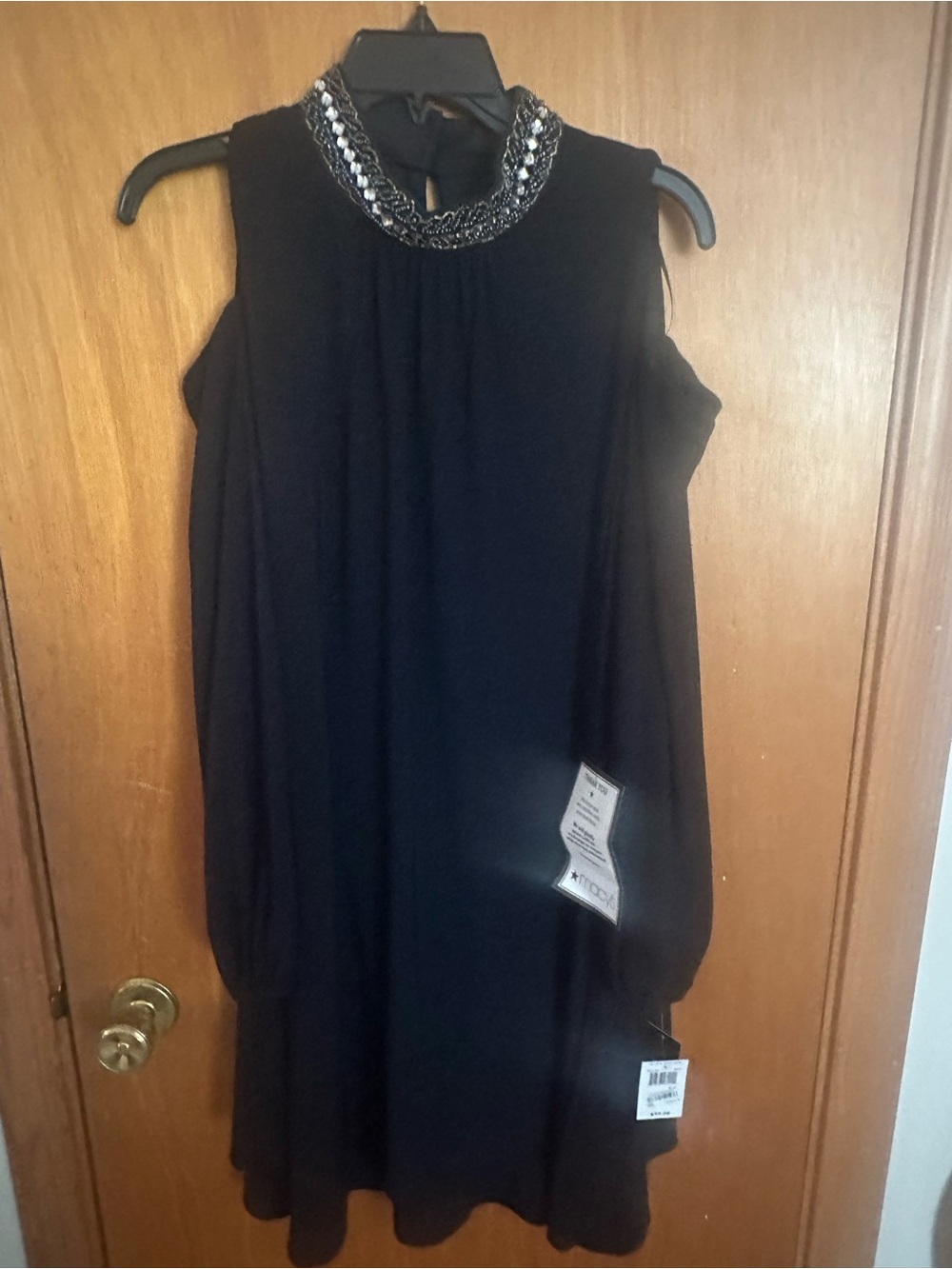 NWT X by Xscape Black Cold-Shoulder Dress with Embellished Neckline - Size 14
